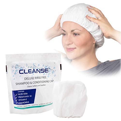 CLEANSE Deluxe Rinse Free Shampoo and Conditioning Cap �?5 Pack �?Waterless Shampoo and Conditioning Shower Cap - Use Anytime, Anywhere �?3 Minutes - No Water Wash