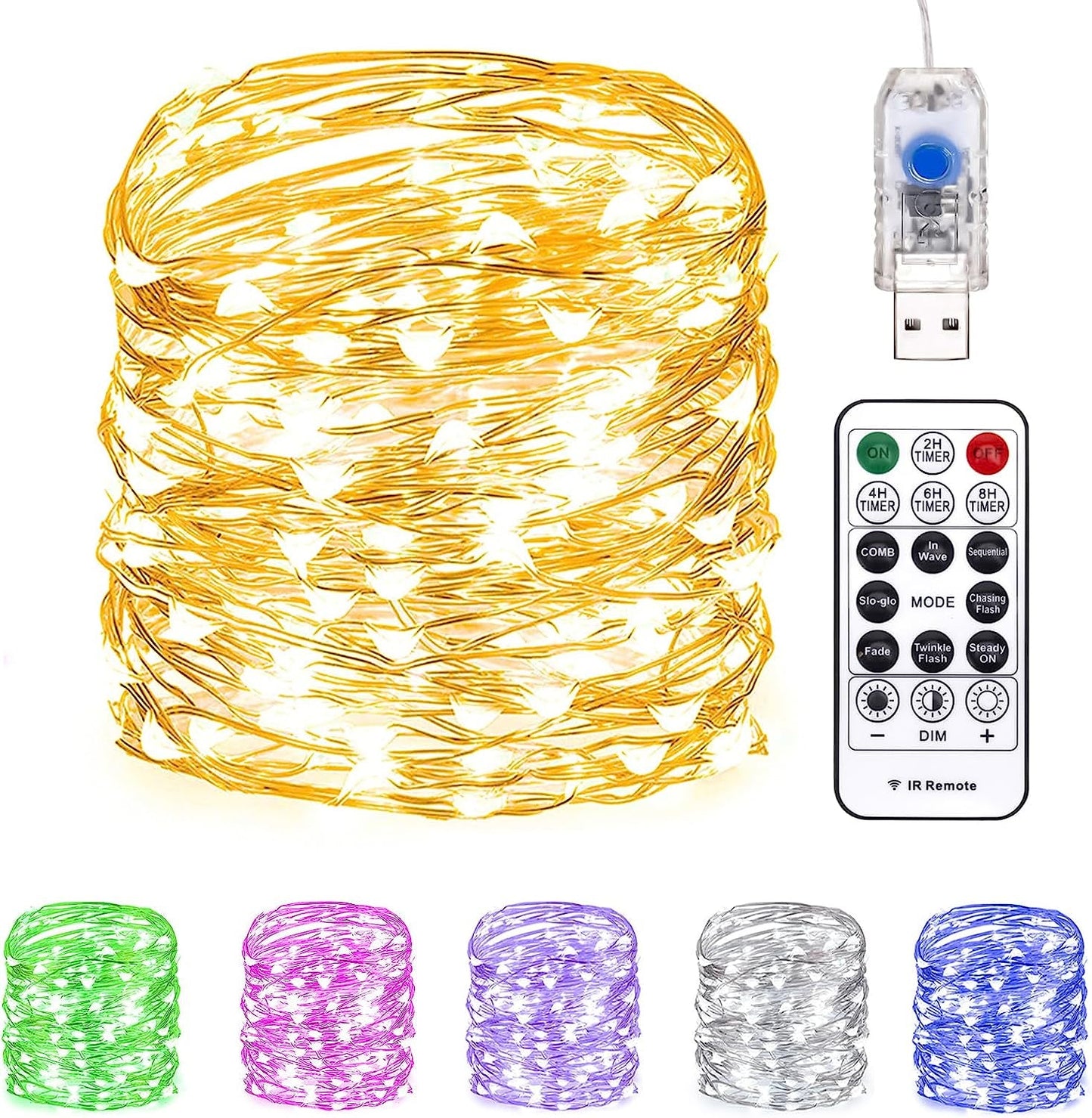 Fairy Lights 66 Ft 200 LED USB Twinkle String Lights Plug in Silver Wire Lights with Remote and Timer 8 Modes Outdoor Waterproof Starry Lights DIY Party Wedding Christmas Decoration（Warm White）