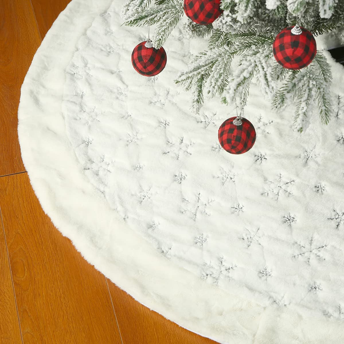 Christmas Sequin Tree Skirt 30In,White Soft Thick with Silver Snowflakes Decorations for 3FT 4FT 5FT Xmas Tree Home & Garden > Decor > Seasonal & Holiday Decorations Sattiyrch Silver 59