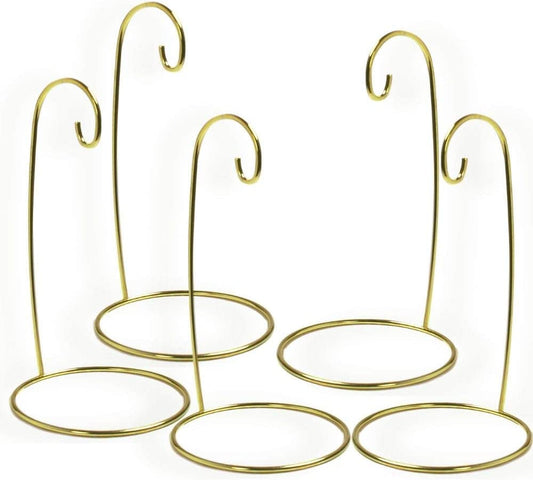 BANBERRY DESIGNS Christmas Ornament Stand - Set of 5 Gold Metal Wire Ornament Stands - Display Holder - 7" H
