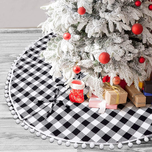 Christmas Tree Skirt 48 Inch White Black Burlap Buffalo Plaid Tree Skirt for Christmas Decorations Clearance Xmas Rustic Farmhouse Home Decor Home & Garden > Decor > Seasonal & Holiday Decorations HIALTODAY White+Black