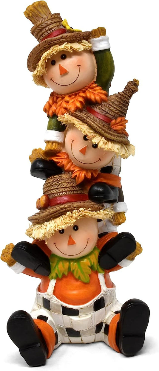 Gift Boutique Thanksgiving Decorations Scarecrow Tabletop Decor Fall Figurine Autumn Table Topper Decoration Cute Stacked Smiling Scarecrow Resin Holiday Centerpiece for Home Fireplace Mantle Shelf
