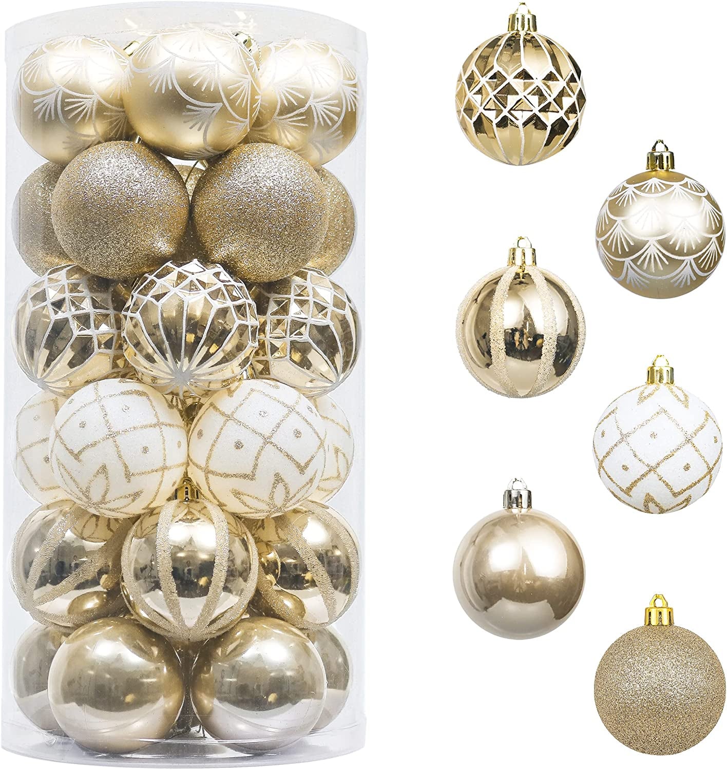 Valery Madelyn Christmas Ornaments Set, 30Ct White and Gold Shatterproof Christmas Tree Decorations Ball Ornaments Bulk, 2.36 Inches Elegant Hanging Ornaments for Xmas Trees Holiday Decor