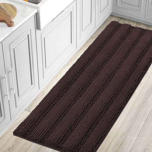 PrimeBeau Luxury Chenille Striped Bath Mats Set | Ultra Thick & Absorbent Non Slip Rugs 59“ x 20"