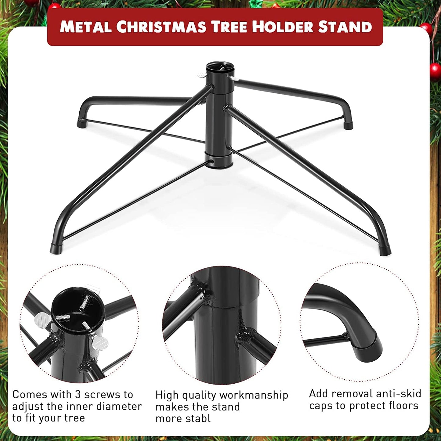 Roowest Christmas Tree Stand Artificial Christmas Tree Base Metal Xmas Tree Folding Replacement Holder Green Tree Base for Christmas Holiday Winter Tree Party Decorations (16 Inch)