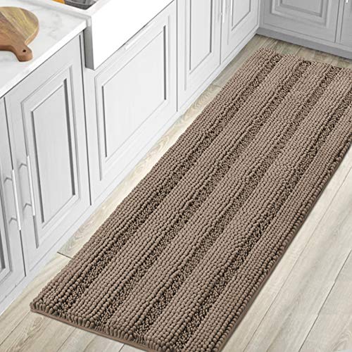 PrimeBeau Luxury Chenille Striped Bath Mats Set | Ultra Thick & Absorbent Non Slip Rugs 59“ x 20"