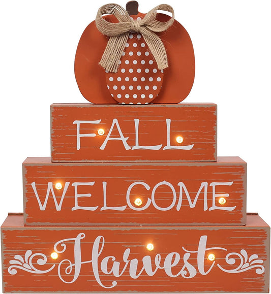 Fall Decorations for Home, DECSPAS Large Size 3-Layered Wooden Orange Pumpkin Block Set Fall Decor, HAPPY Harvest Sign Thanksgiving Table Decorations for Tabletop, Mantel, Shelf, Living Room Home & Garden > Decor > Seasonal & Holiday Decorations DECSPAS Color B