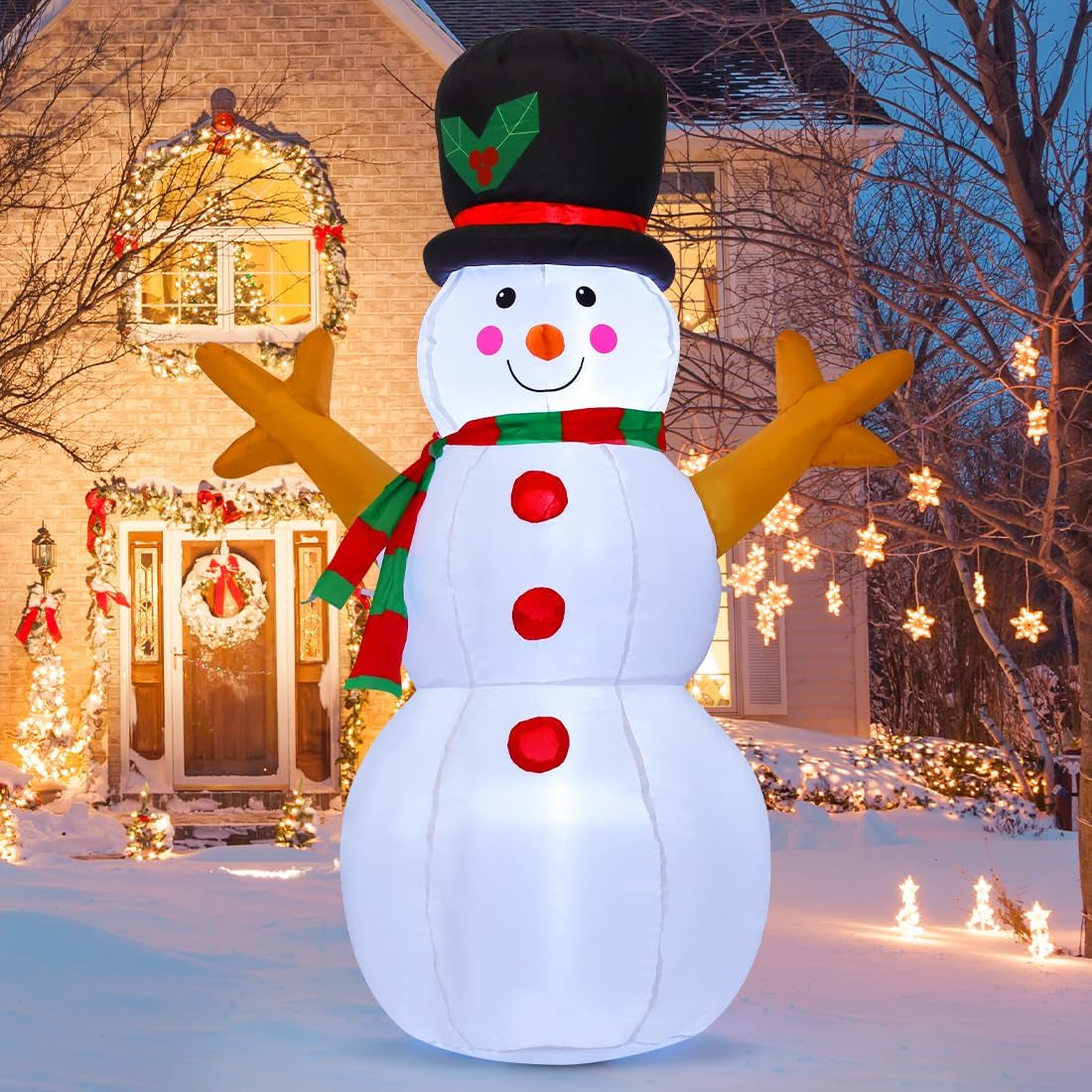 GOOSH 5 FT Christmas Snowman Inflatable Decoration Blow up Snowman Outdoor Christmas Yard Decoration with Branch Hand Blow up Holiday Indoor Outdoor Party Garden Yard Decoration
