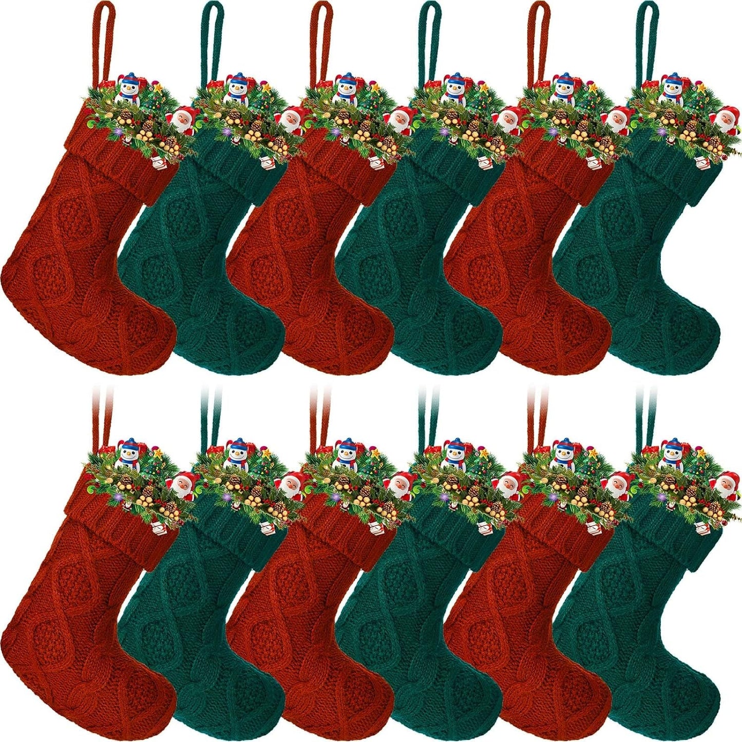 Pack of 12 Mini Knit Christmas Stockings 6 Inch Knitted Xmas Stockings Family Stockings Holiday Hanging Stockings Cable Knitted Stocking Gifts Decorations for Fireplace Tree Decor (Burgundy and White) Home & Garden > Decor > Seasonal & Holiday Decorations Zubebe Burgundy And Green