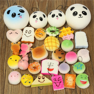 18PCS Squishy Christmas Gift Decor - Panda, Cupcake, Toast, Bun, Donut Cell Phone Straps