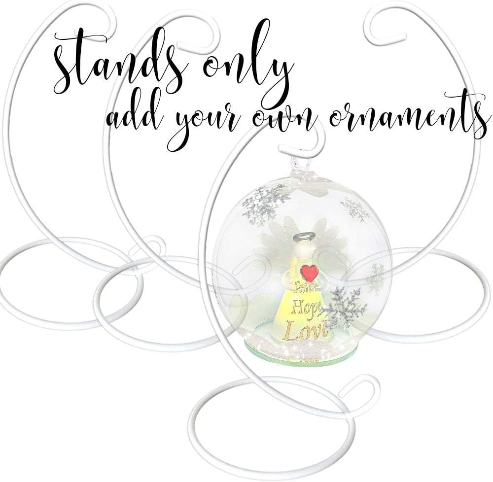 BANBERRY DESIGNS Ornament Display Stands - White Metal - 11 Inches Tall - Christmas Ornament Terrarium Holder Glass Globe - Set of 4