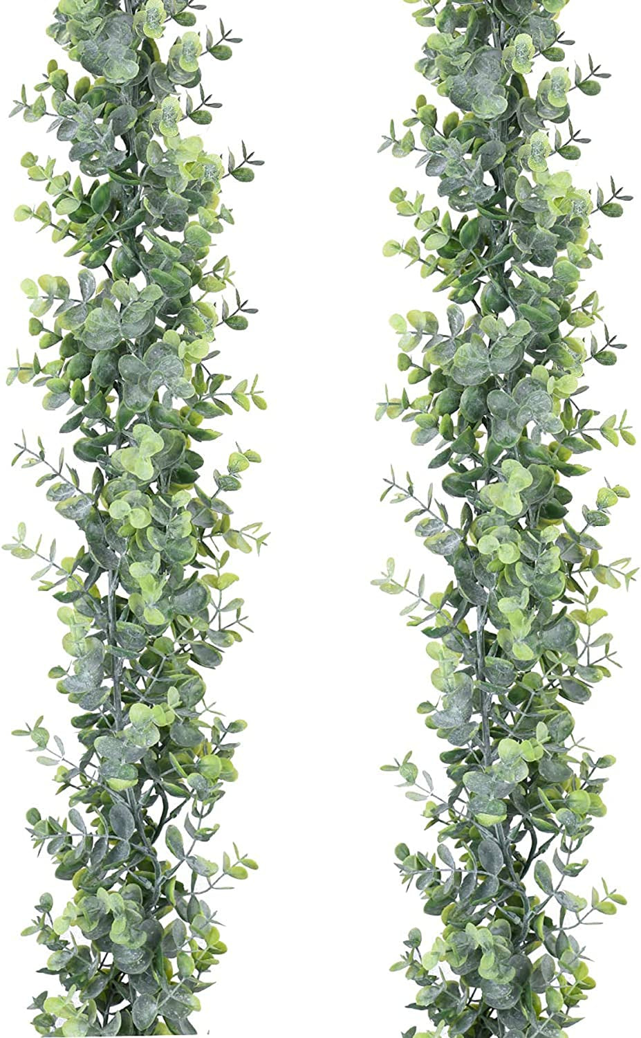 Dearhouse Faux Eucalyptus Garland Plant, 2 Pack Artificial Vines Hanging Eucalyptus Leaves Greenery Garland for Wedding Backdrop Arch Wall Decor, 6 Feet/Pcs UV Protected Indoor Outdoor