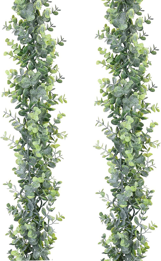 Dearhouse Faux Eucalyptus Garland Plant, 2 Pack Artificial Vines Hanging Eucalyptus Leaves Greenery Garland for Wedding Backdrop Arch Wall Decor, 6 Feet/Pcs UV Protected Indoor Outdoor