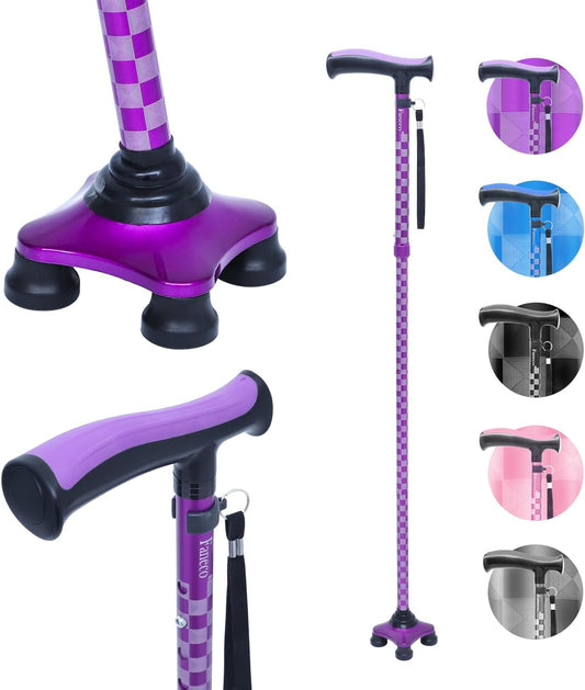 FANECO Walking Cane for Elderly, Folding Walking Stick for Seniors, Pivoting Quad Base, Lightweight Adjustable Walking Stick for Men/Women Home & Garden > Decor > Seasonal & Holiday Decorations NINGBOSHI GUOSHENG XINXI KEJI YOUXIANGONGSI Purple