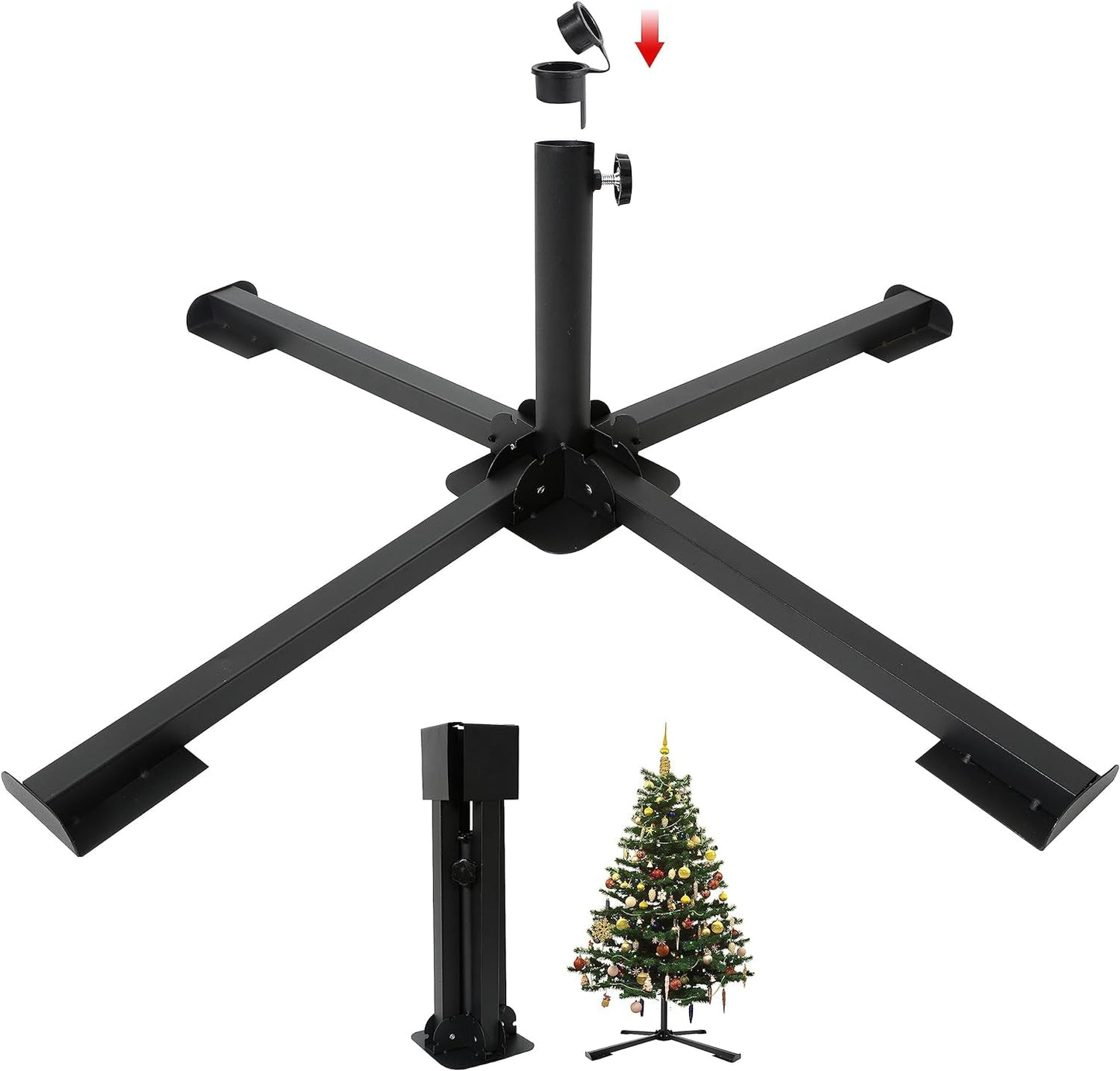 Christmas Tree Stand Metal,5 Sizes Diameter Universal Artificial Christmas Tree Holder for 2-10Ft,Heavy Duty Christmas Tree Base,Foldable Stand for Xmas Tree up to 100 Lbs,Fit 1-2Inch Pole,Black Home & Garden > Decor > Seasonal & Holiday Decorations MNKXL Fit 1-1.8Inch Pole(3 Rings)