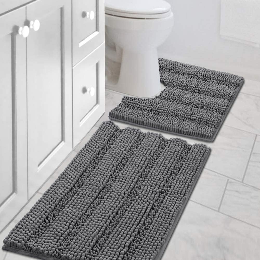 PrimeBeau U Sharp Stripe Bath Rug Contour Set