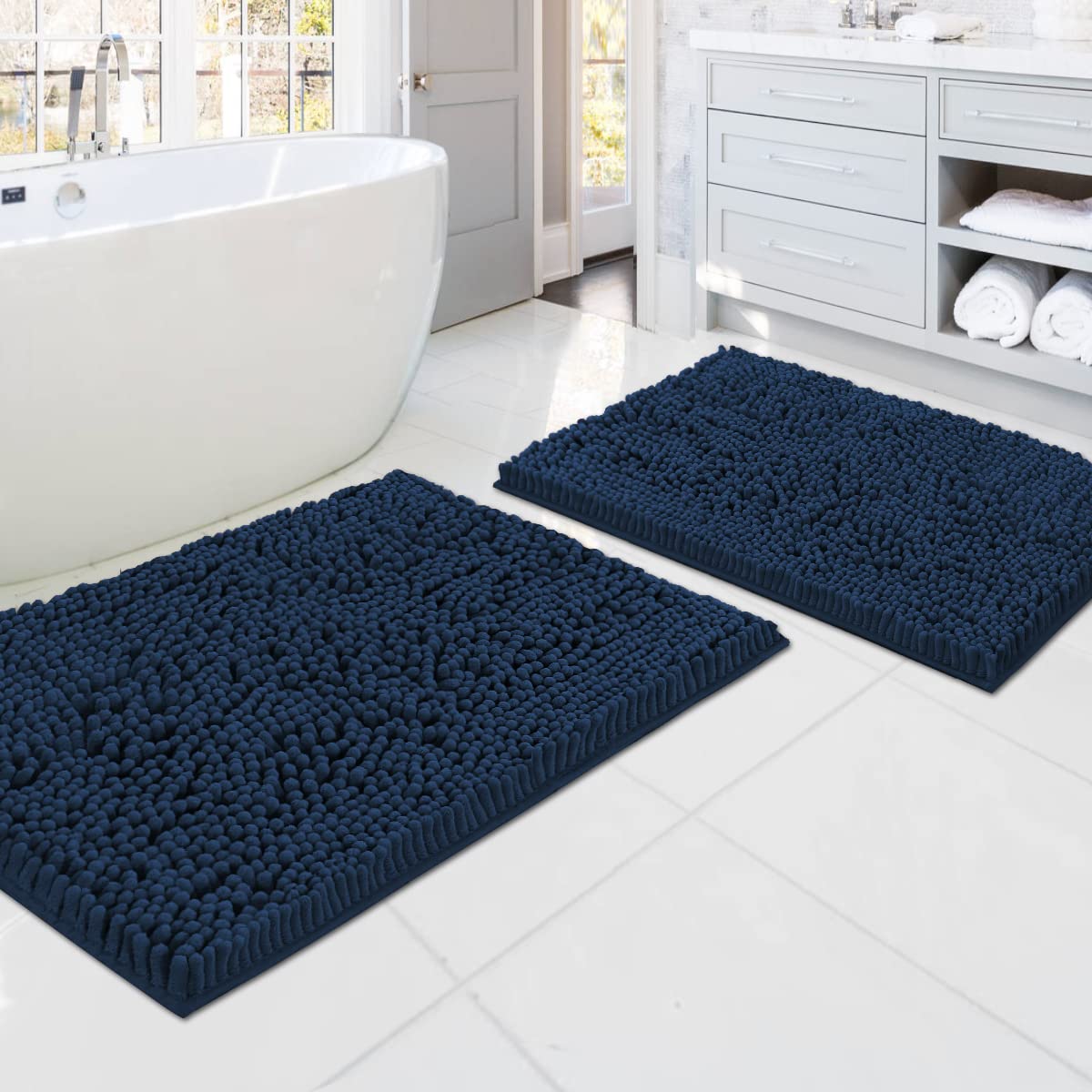 PrimeBeau Luxury Chenille U Shaped Bathroom Rug Sets -Absorbent,Washable,Dry Fast Area Carpet Mats 2 Pieces