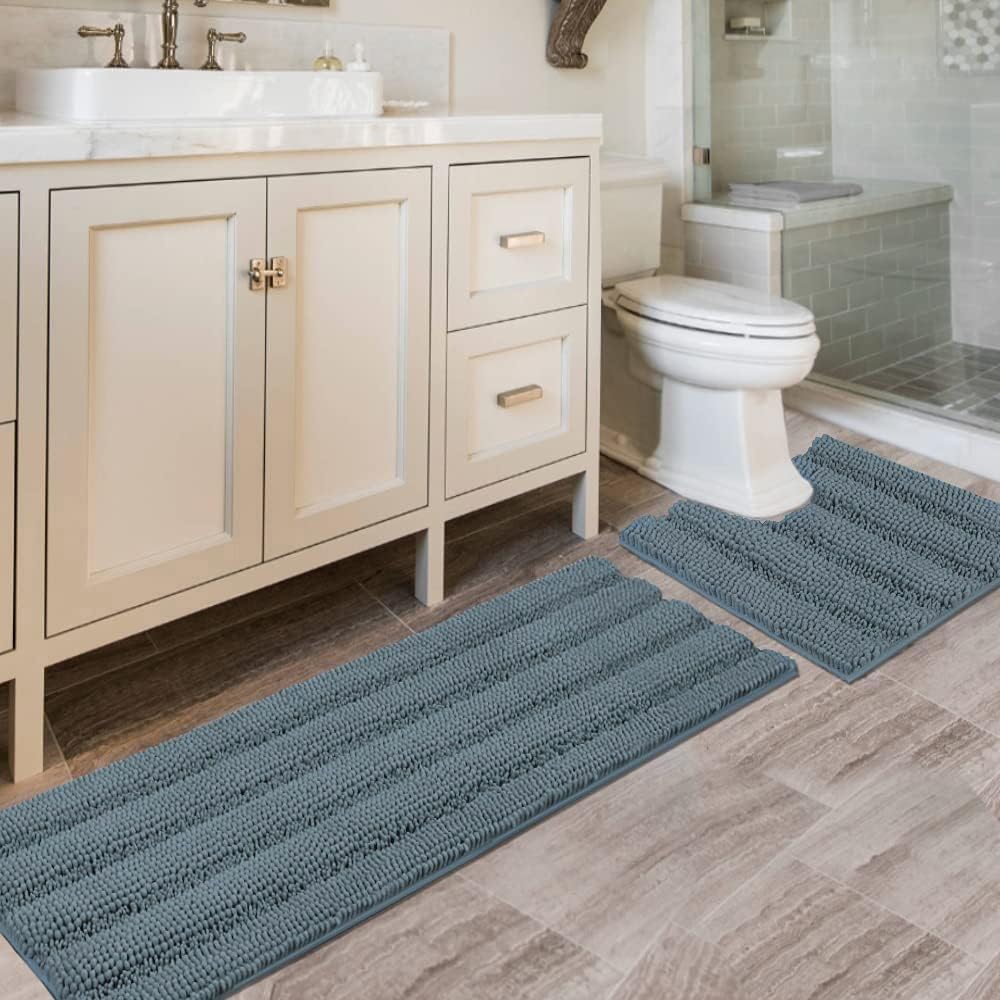 PrimeBeau U Sharp Stripe Bath Rug Contour Set