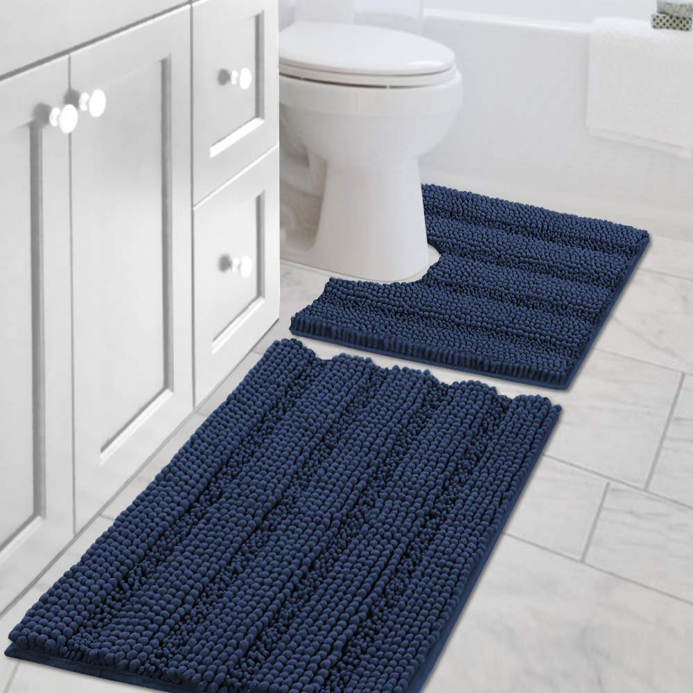 PrimeBeau U Sharp Stripe Bath Rug Contour Set