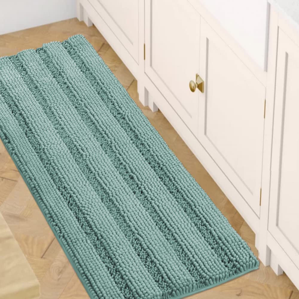 PrimeBeau Luxury Chenille Striped Bath Mats Set | Ultra Thick & Absorbent Non Slip Rugs 47“ x 17"