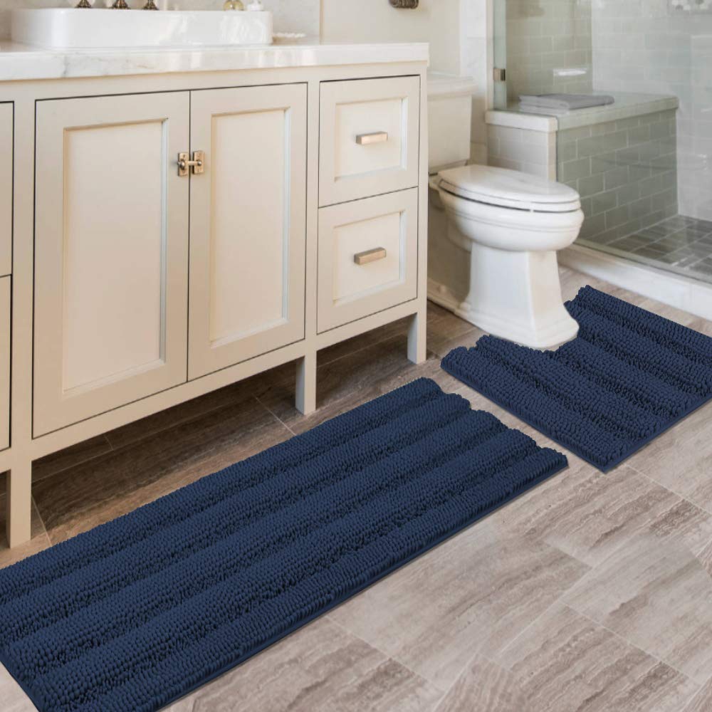 PrimeBeau U Sharp Stripe Bath Rug Contour Set