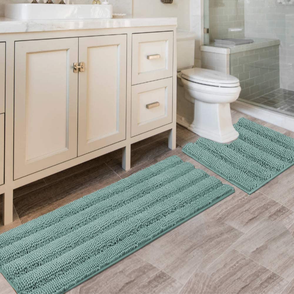 PrimeBeau U Sharp Stripe Bath Rug Contour Set