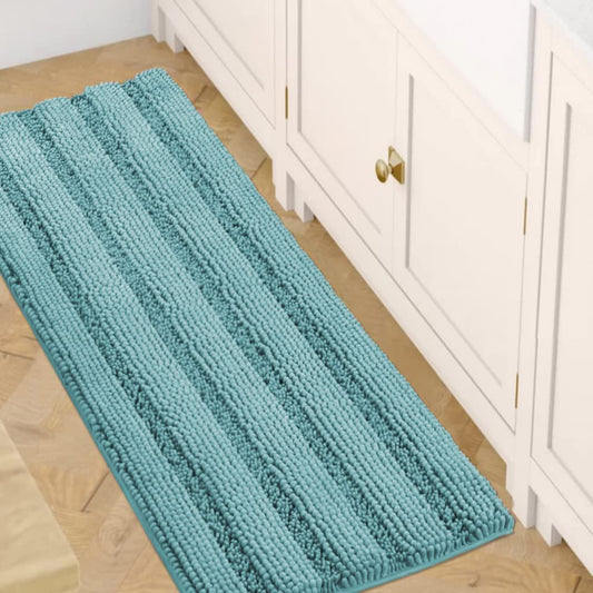 PrimeBeau Luxury Chenille Striped Bath Mats Set | Ultra Thick & Absorbent Non Slip Rugs 47“ x 17"