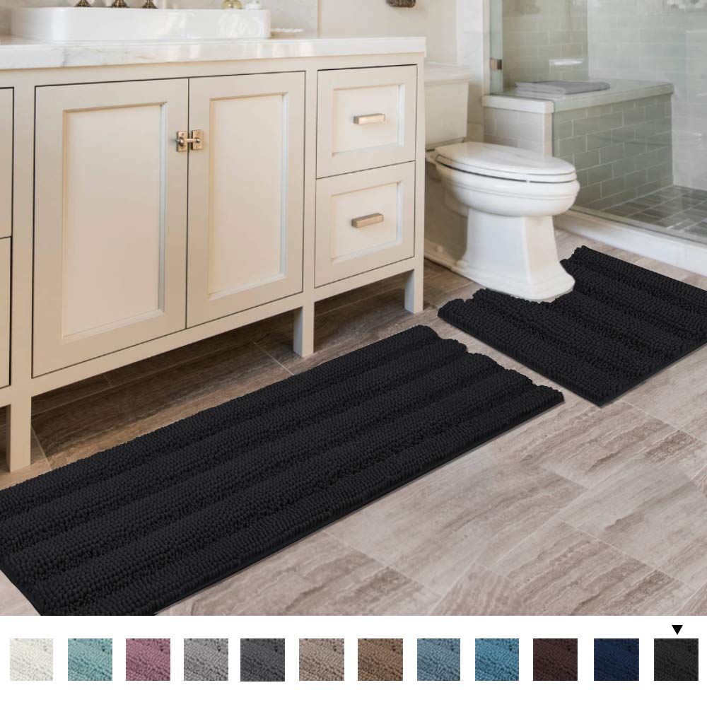 PrimeBeau U Sharp Stripe Bath Rug Contour Set