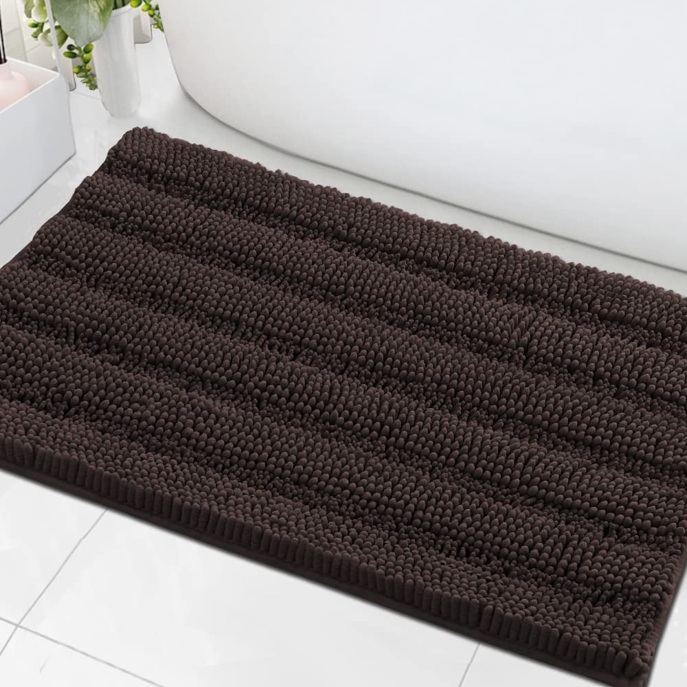 PrimeBeau Luxury Chenille Striped Bath Mats Set | Ultra Thick & Absorbent Non Slip Rugs 24“ x 36"