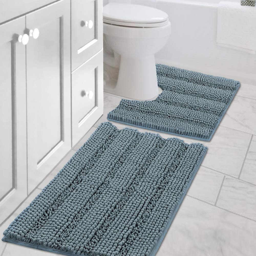PrimeBeau U Sharp Stripe Bath Rug Contour Set