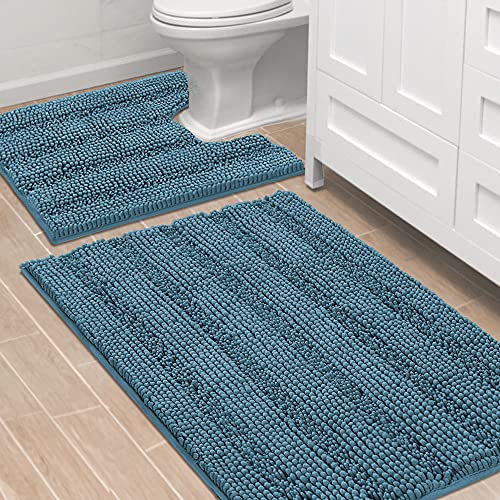 PrimeBeau U Sharp Stripe Bath Rug Contour Set