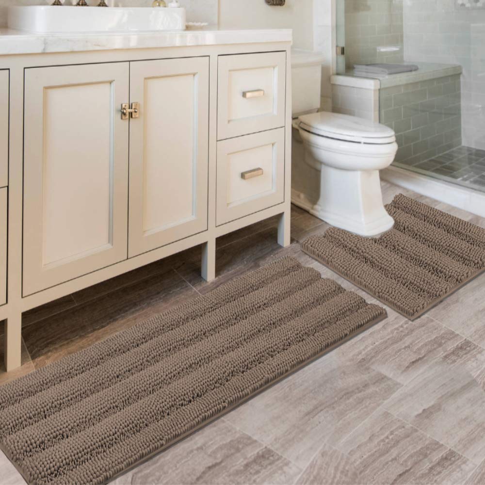 PrimeBeau U Sharp Stripe Bath Rug Contour Set