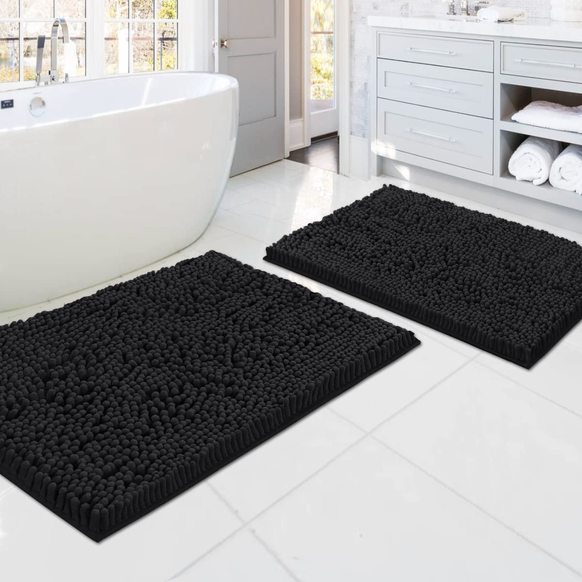 PrimeBeau Luxury Chenille U Shaped Bathroom Rug Sets -Absorbent,Washable,Dry Fast Area Carpet Mats 2 Pieces