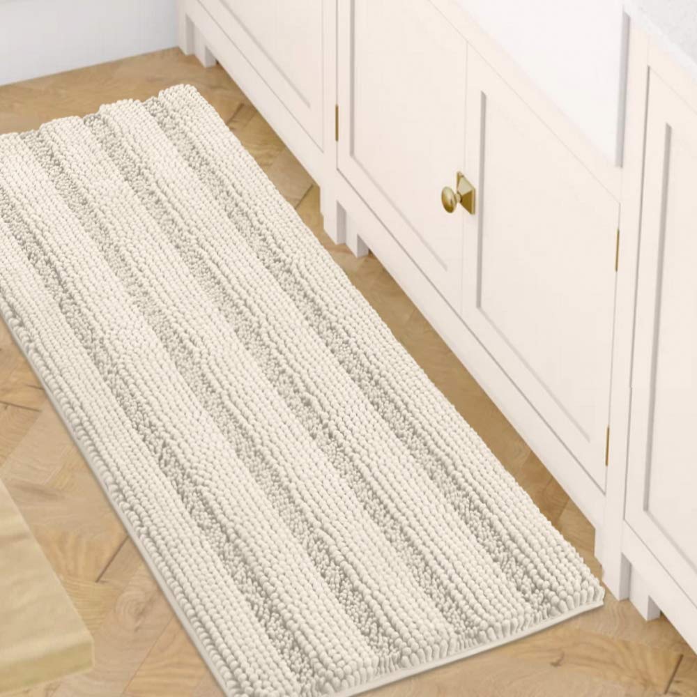 PrimeBeau Luxury Chenille Striped Bath Mats Set | Ultra Thick & Absorbent Non Slip Rugs 47“ x 17"