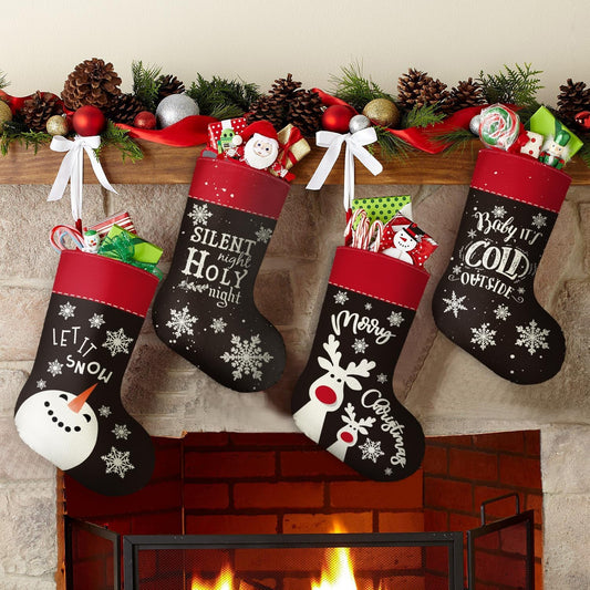 AVOIN Colorlife Black Santa Claus Christmas Stockings 18 Inch Set of 4, Hanging Gift Bag for Kids Xmas Holiday Party Decoration Home & Garden > Decor > Seasonal & Holiday Decorations AVOIN colorlife Black