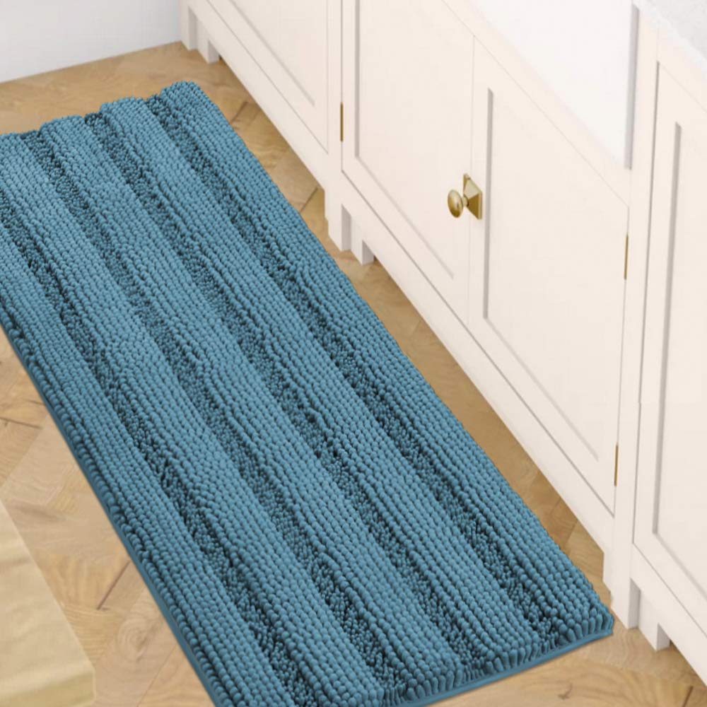 PrimeBeau Luxury Chenille Striped Bath Mats Set | Ultra Thick & Absorbent Non Slip Rugs 47“ x 17"