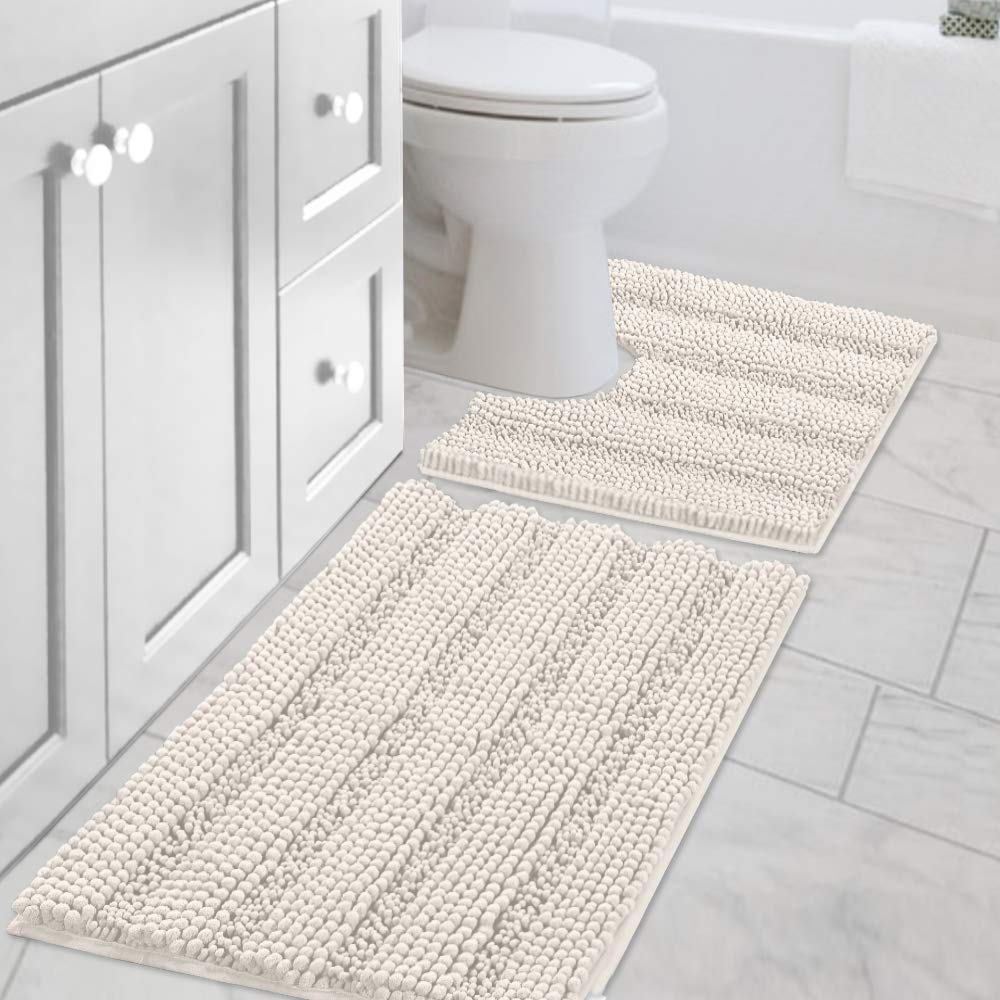 PrimeBeau U Sharp Stripe Bath Rug Contour Set
