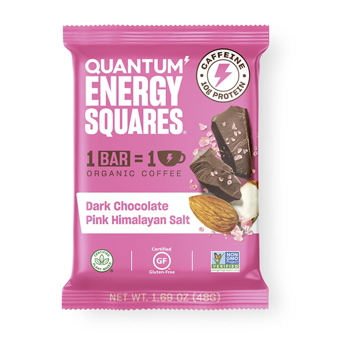 QUANTUM Dark Chocolate Pink Himalayan Salt Coffee Infused Squares, 1.69 OZ