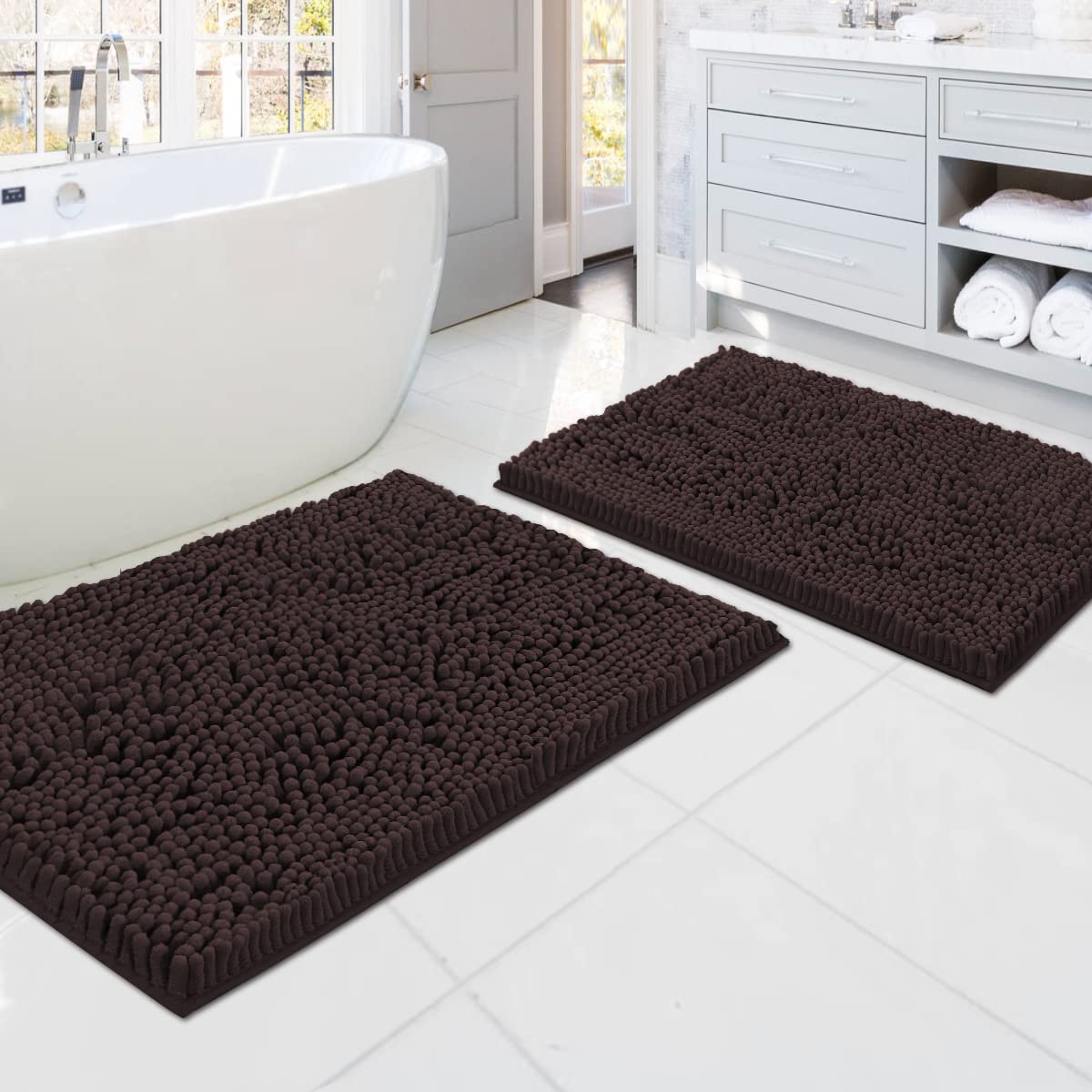 PrimeBeau Luxury Chenille U Shaped Bathroom Rug Sets -Absorbent,Washable,Dry Fast Area Carpet Mats 2 Pieces