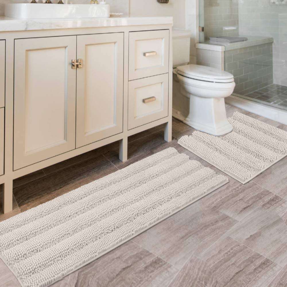PrimeBeau U Sharp Stripe Bath Rug Contour Set