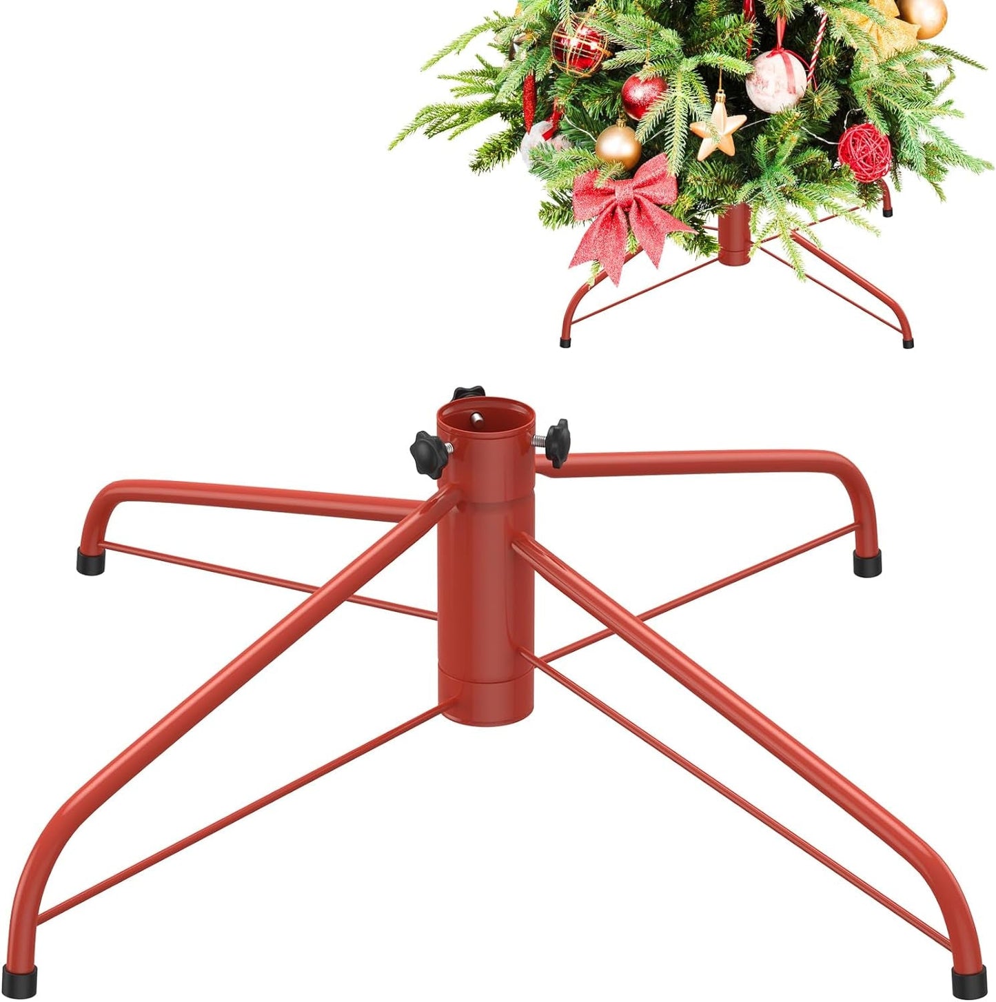 Pextian Metal Christmas Tree Stand for Artificial Tree, Folding Tree Stand 16.5 Inch Replacement Xmas Tree Stand Base for 4Ft to 8.5Ft Artificial Trees Fake Tree, Fits 0.5-1.25 Inch Tree Pole, Red