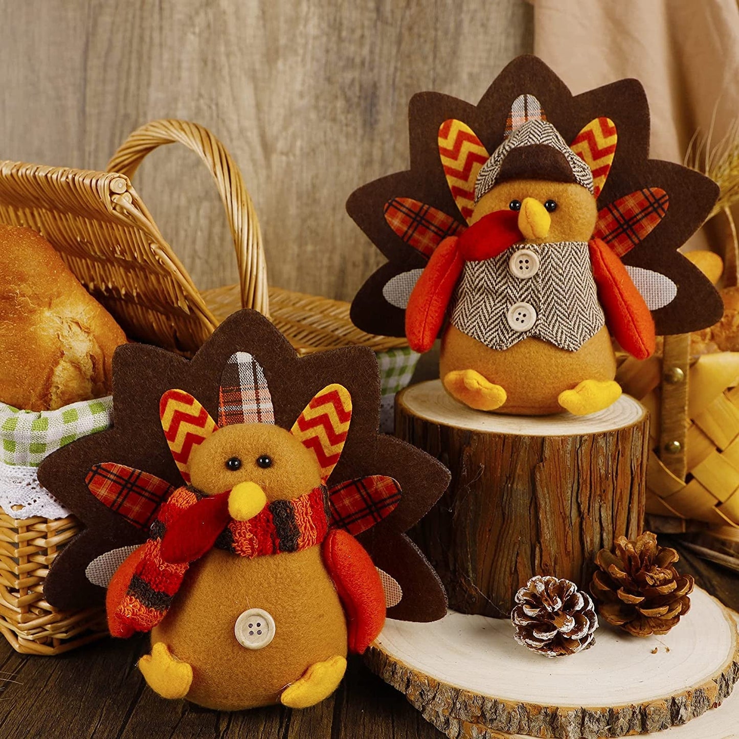 Biswing Thanksgiving Decoration Tabletop Standing Turkey Couple with Dangling Legs, 2 Pack Plush Stuffed Turkeys Shelf Sitters Figurine Gift for Autumn Fall Harvest Halloween Home Table Decorations Home & Garden > Decor > Seasonal & Holiday Decorations Biswing No Legs