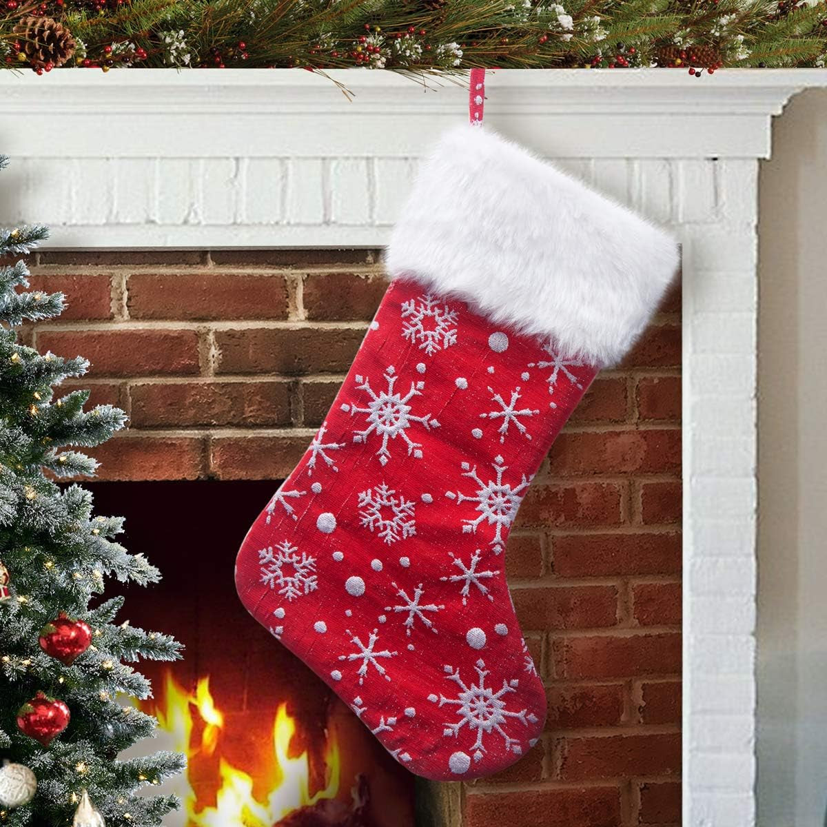 S-DEAL Black and White Plaid Christmas Stocking Double Layers Gift Holder White Plush Cuff 21 Inches Decor for Holiday Party Xmas Mantel Ornaments Home & Garden > Decor > Seasonal & Holiday Decorations S-DEAL Red And White Snowflake