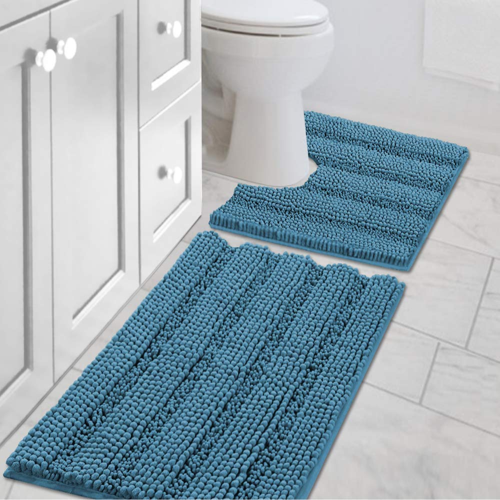 PrimeBeau U Sharp Stripe Bath Rug Contour Set