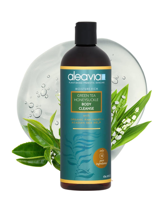 Aleavia Green Tea Honeysuckle Body Cleanse �?Organic & All-Natural Prebiotic Body Wash with Raw Honey �?16 Oz.