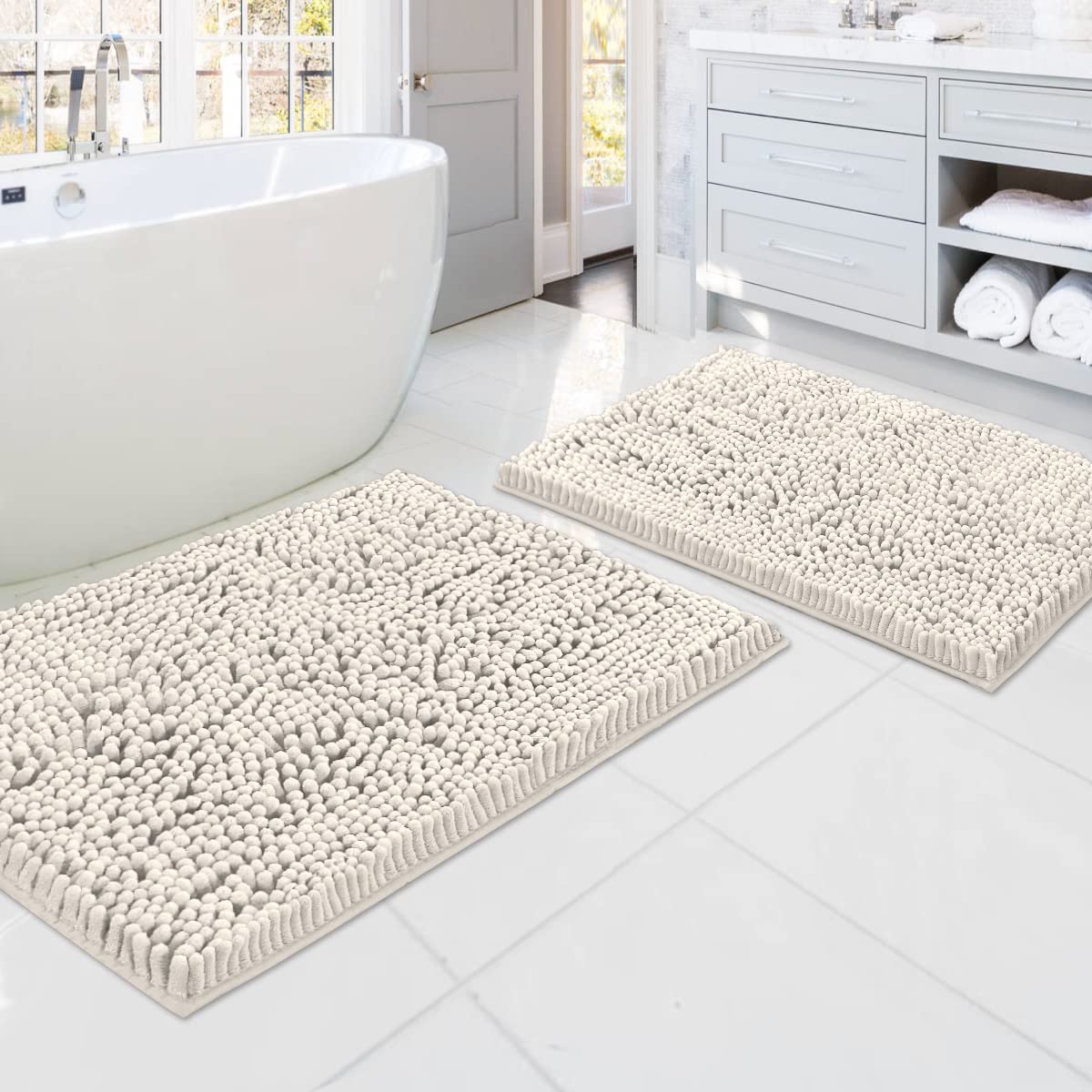 PrimeBeau Luxury Chenille U Shaped Bathroom Rug Sets -Absorbent,Washable,Dry Fast Area Carpet Mats 2 Pieces