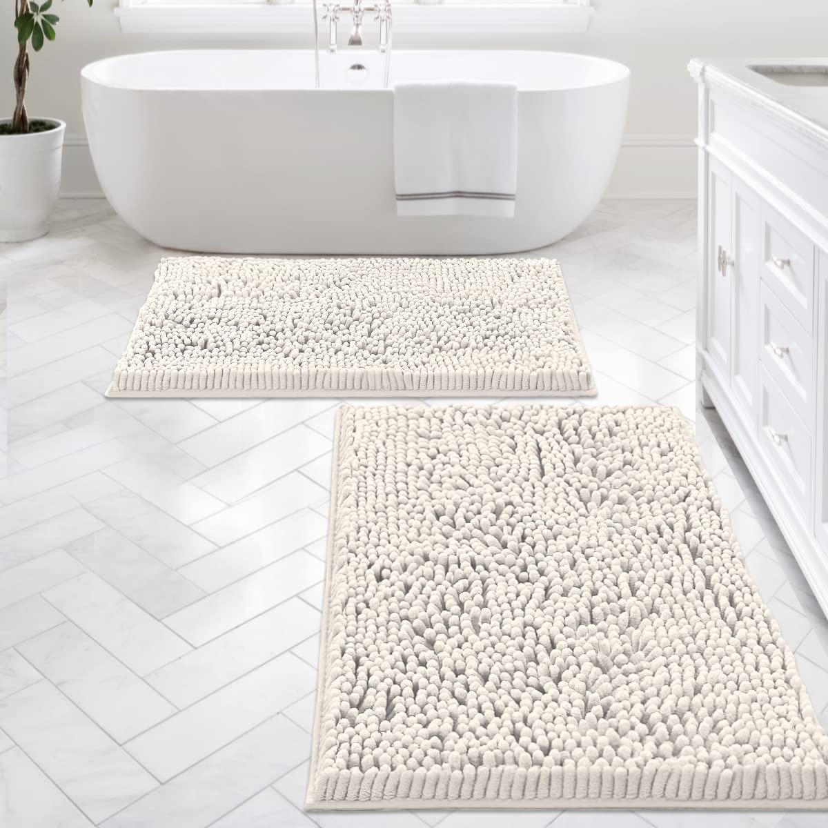 PrimeBeau Luxury Chenille U Shaped Bathroom Rug Sets -Absorbent,Washable,Dry Fast Area Carpet Mats 2 Pieces