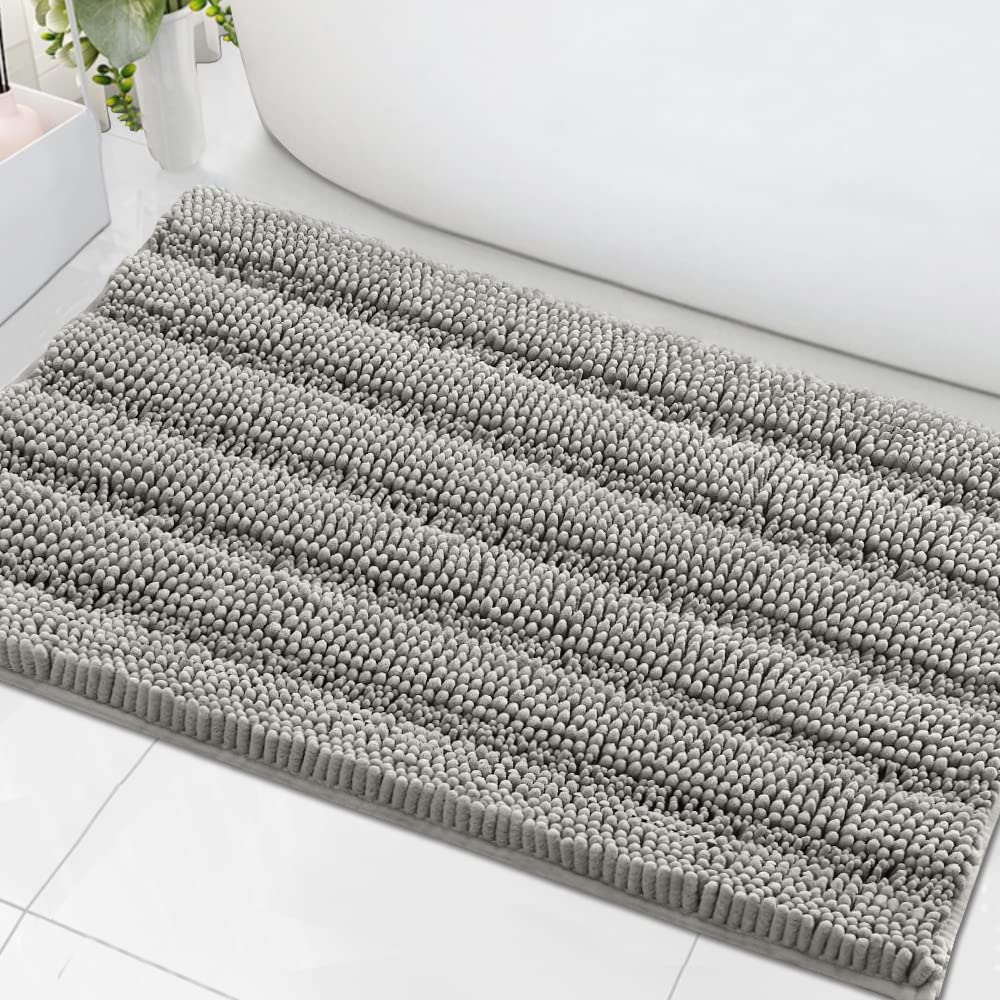 PrimeBeau Luxury Chenille Striped Bath Mats Set | Ultra Thick & Absorbent Non Slip Rugs 24“ x 36"