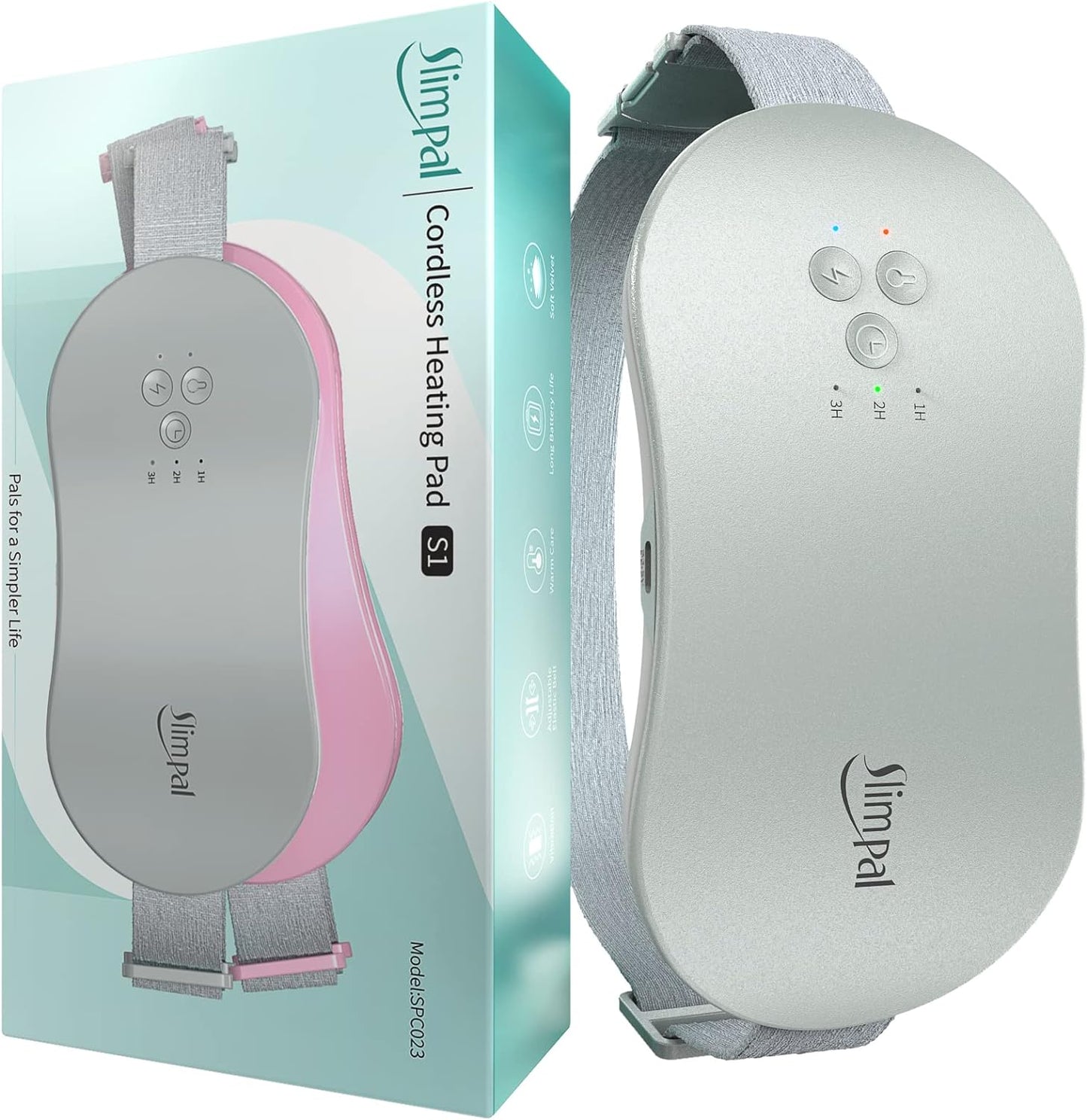 Slimpal Period Heating Pad for Cramps, FSA HSA Eligible Approved, Portable Heat Pad for Menstrual Cramp Relief, Electric Cordless Heating Belt, 3 Timer Auto Off Setting Gifts for Women Girl Light Grey