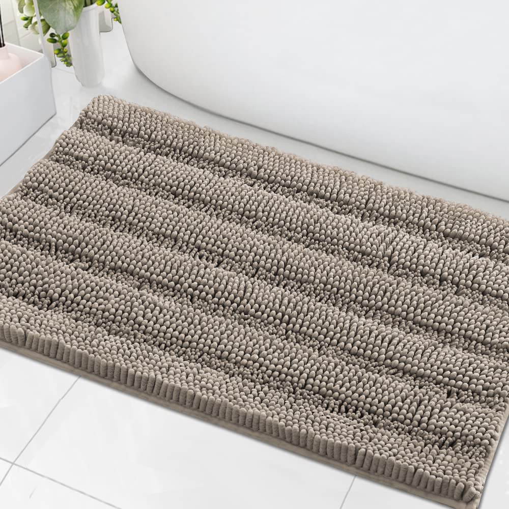 PrimeBeau Luxury Chenille Striped Bath Mats Set | Ultra Thick & Absorbent Non Slip Rugs 24“ x 36"